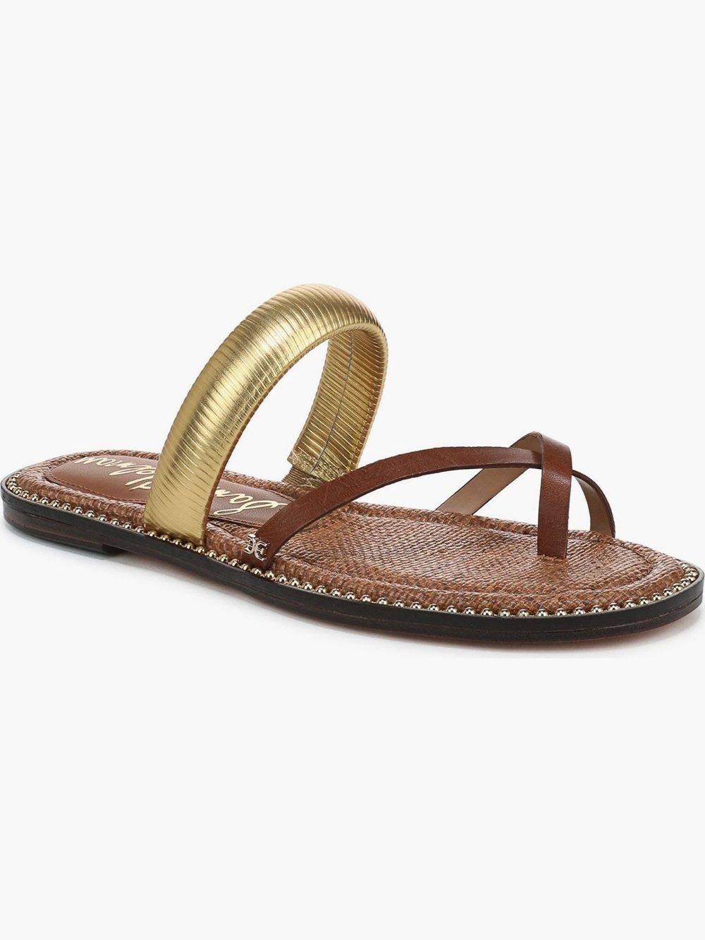 **Brand New** Sam Edelman Gold and Brown Leather Slide Sandal